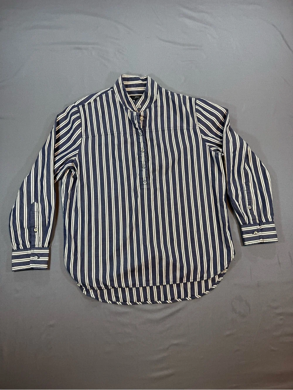 J. Crew Navy and White Striped Shirt Size 4 Coastal Preppy Minimalist - Picture 2 of 6